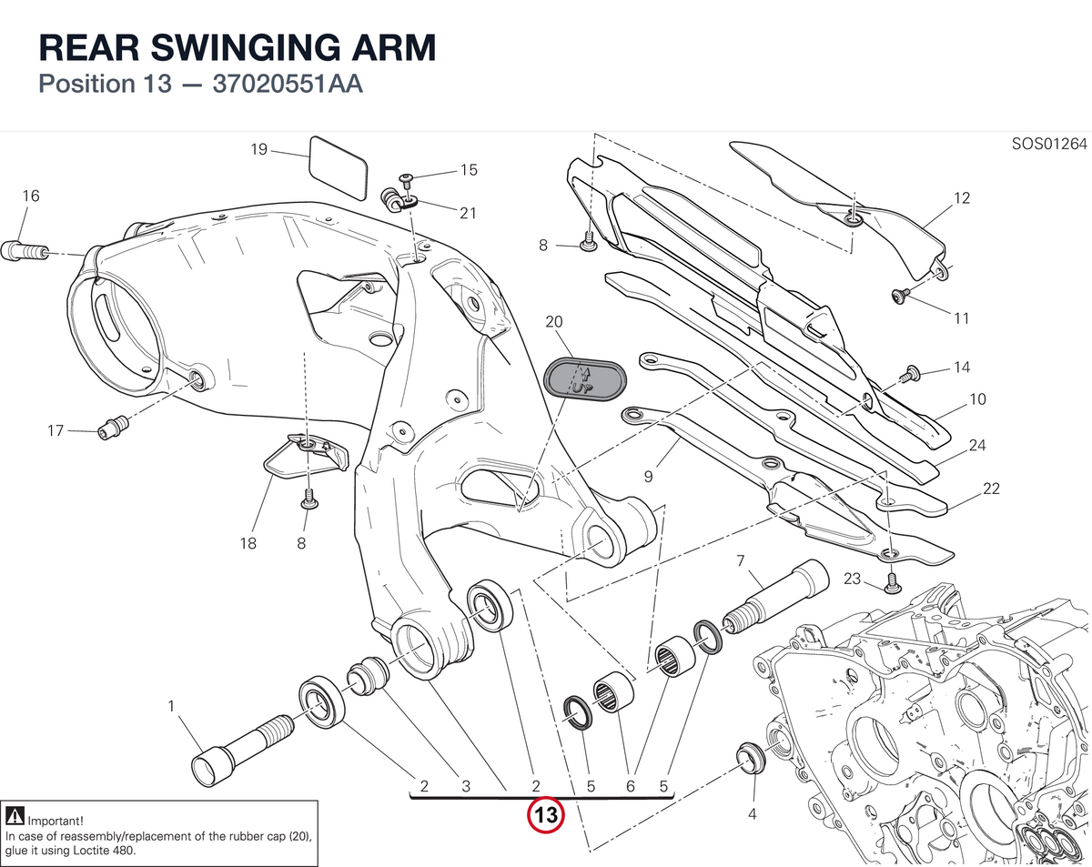 REAR SWINGING ARM 37020551AA diagram position