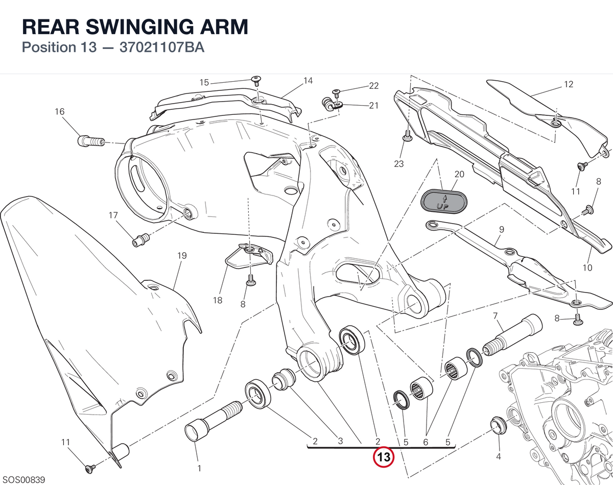 REAR SWINGING ARM 37021107BA diagram position