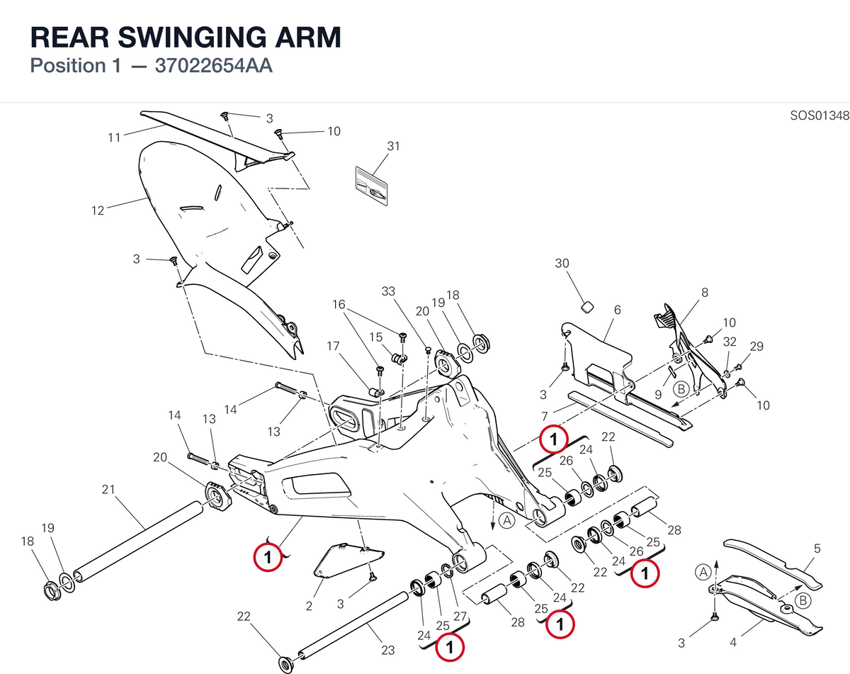 REAR SWINGING ARM 37022654AA diagram position