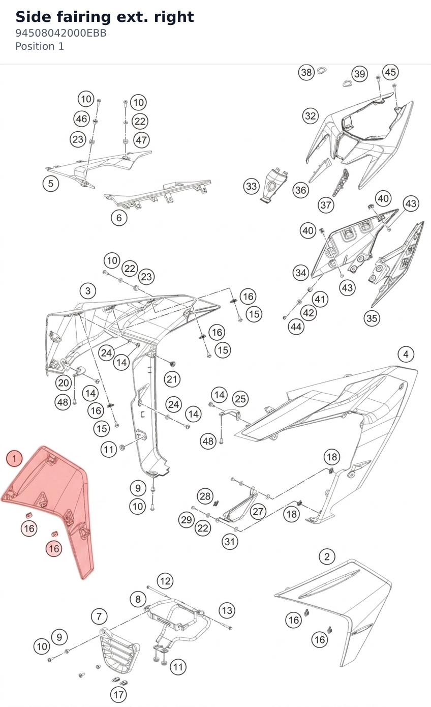 Diagram preview: Side fairing ext. right (94508042000EBB)