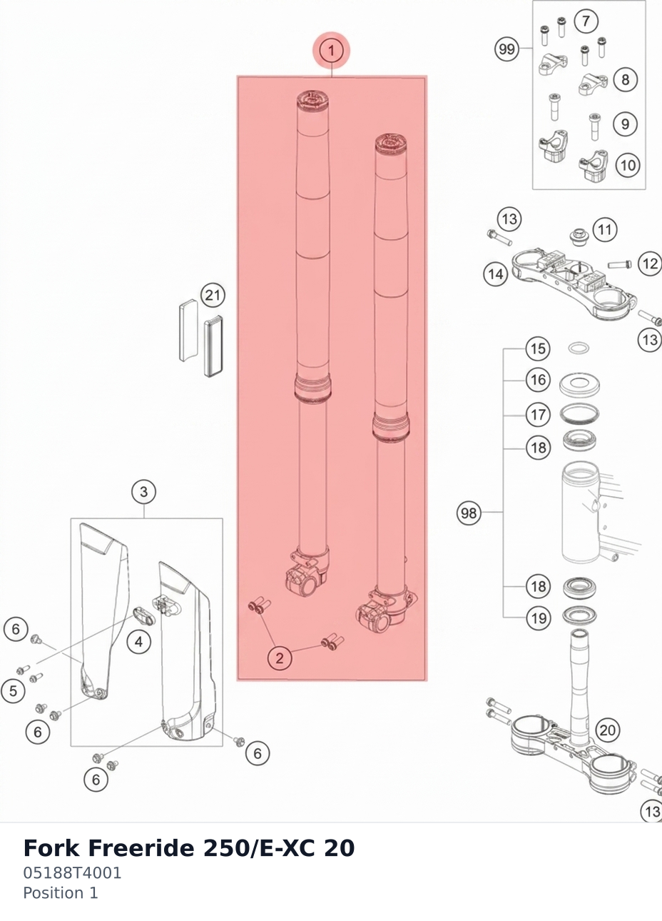 Diagram preview: Fork Freeride 250/E-XC 20 (05188T4001)