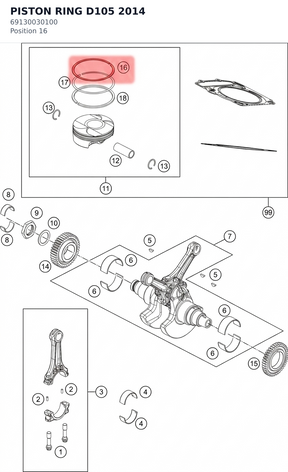 Diagram preview: PISTON RING D105          2014 (69130030100)
