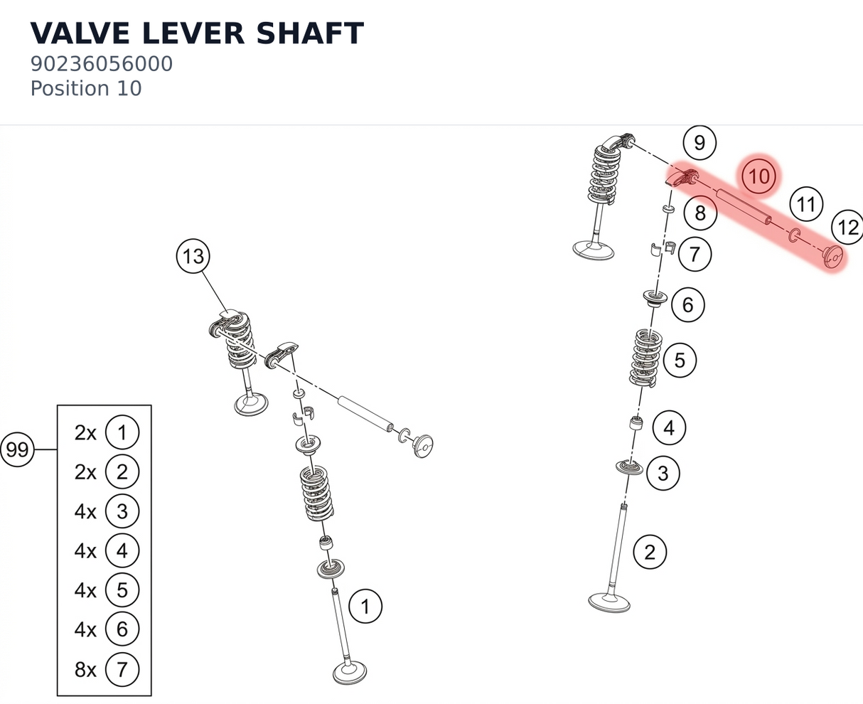 Diagram preview: VALVE LEVER SHAFT (90236056000)