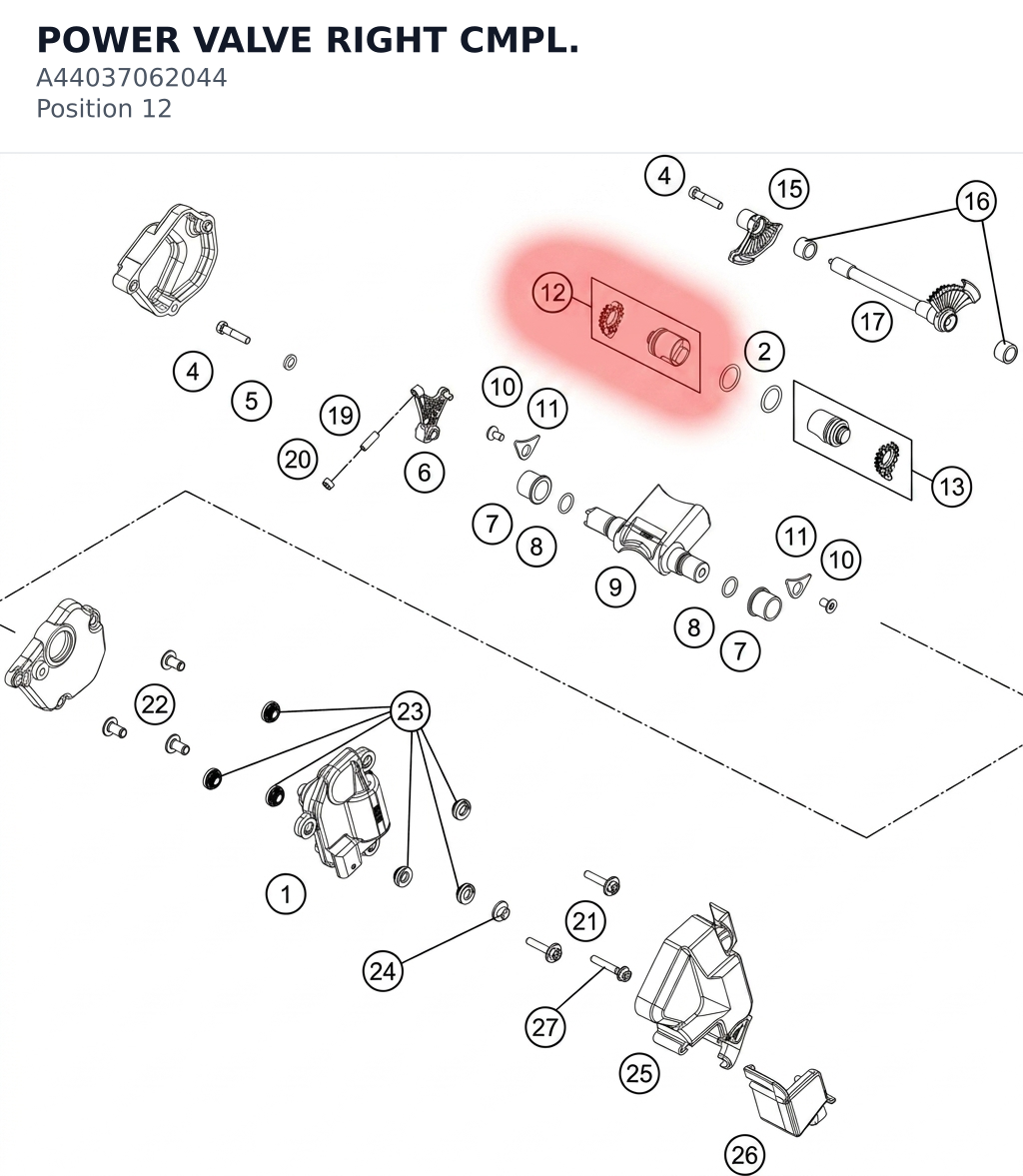 Diagram preview: POWER VALVE RIGHT CMPL. (A44037062044)