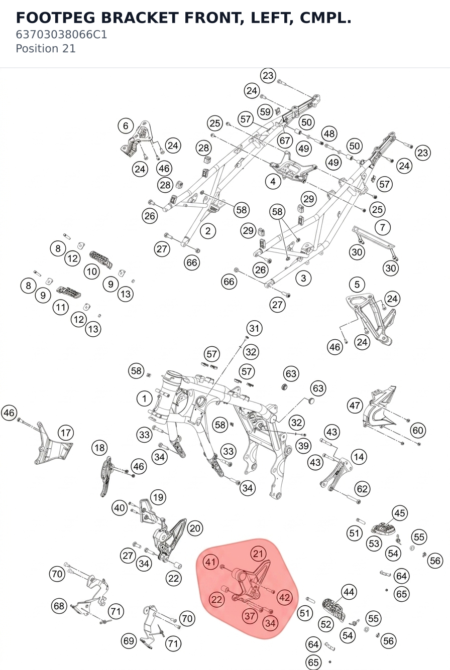 Diagram preview: FOOTPEG BRACKET FRONT, LEFT, CMPL. (63703038066C1)