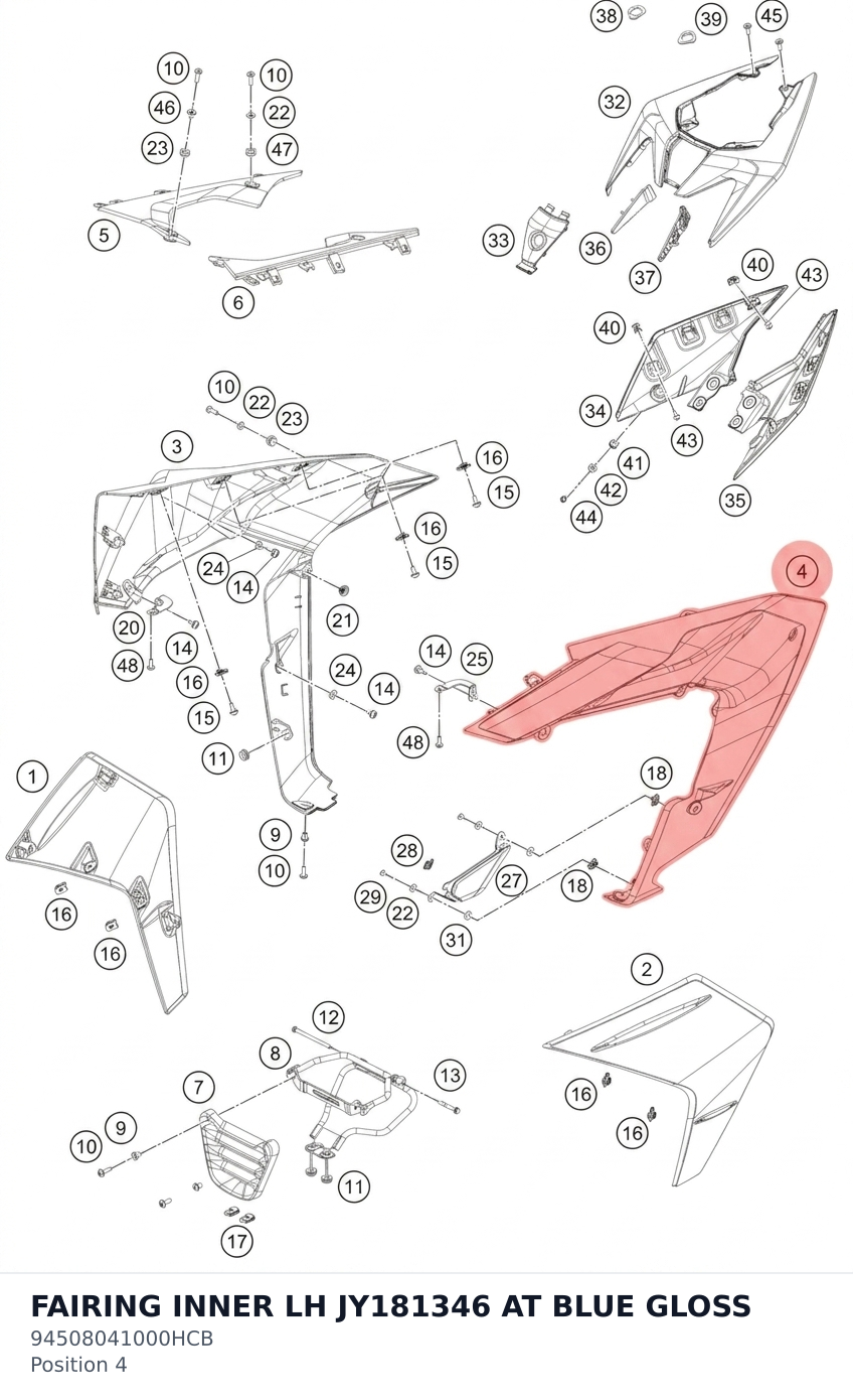 Diagram preview: FAIRING INNER LH JY181346 AT BLUE GLOSS (94508041000HCB)