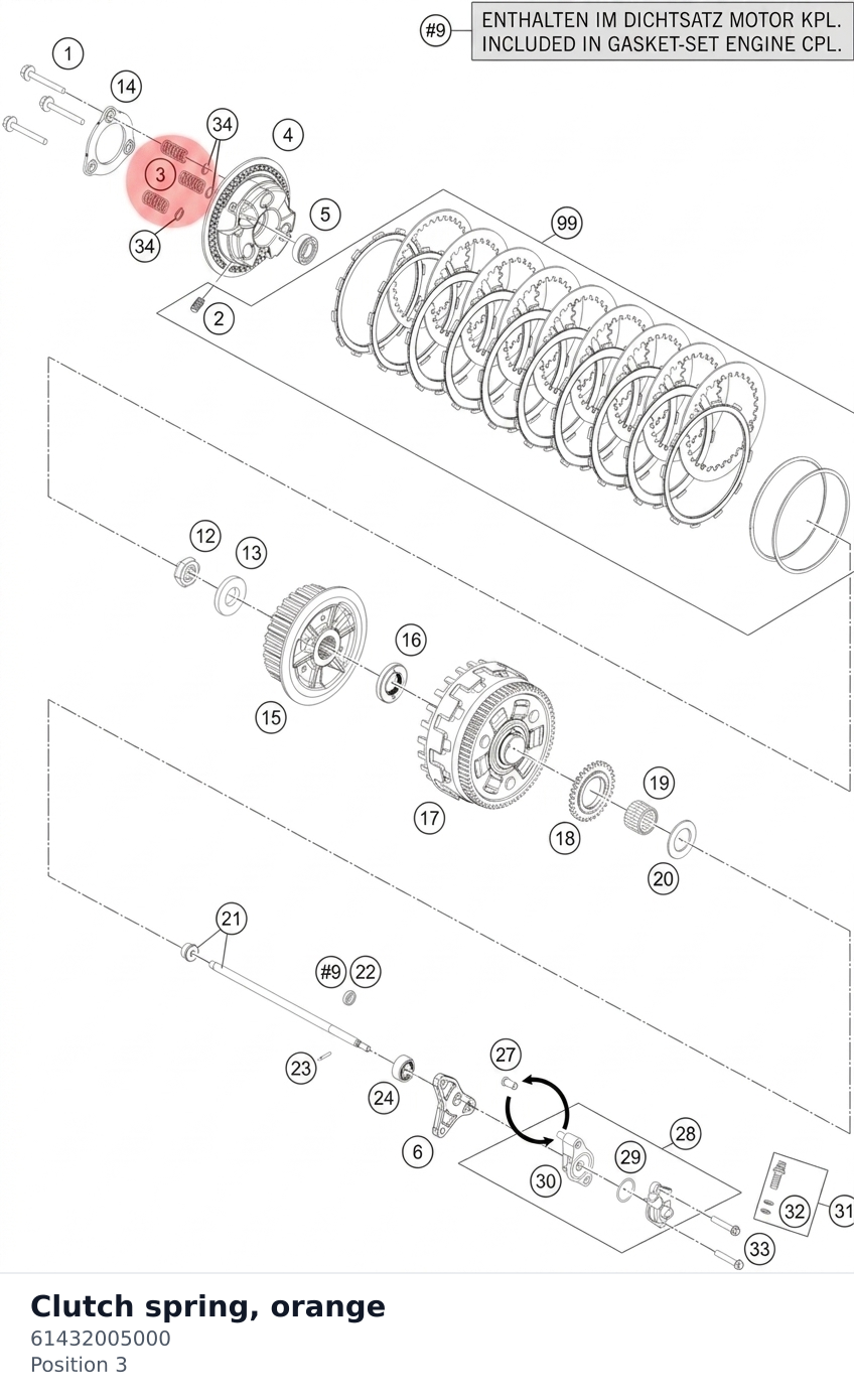 Diagram preview: Clutch spring, orange (61432005000)