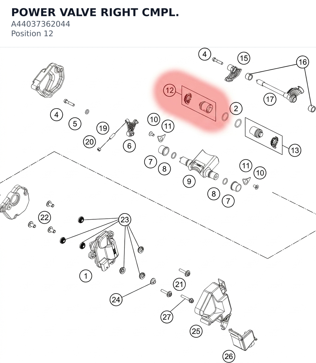 Diagram preview: POWER VALVE RIGHT CMPL. (A44037362044)