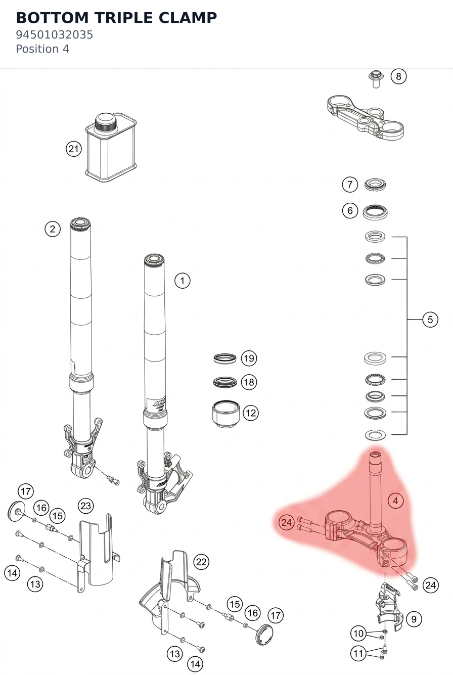 Diagram preview: BOTTOM TRIPLE CLAMP (94501032035)
