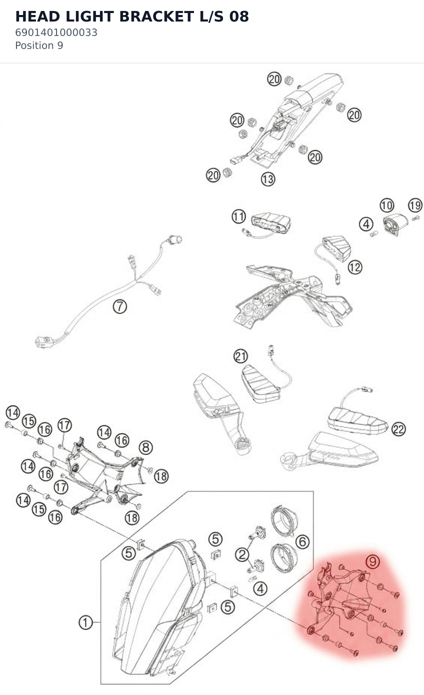 Diagram preview: HEAD LIGHT BRACKET L/S      08 (6901401000033)
