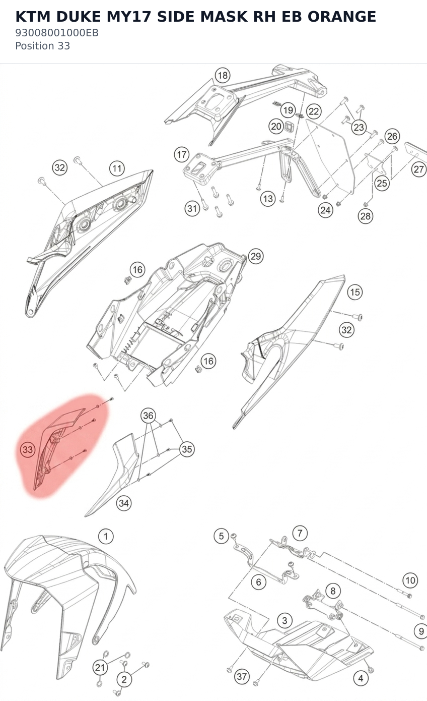 Diagram preview: KTM DUKE MY17 SIDE MASK RH EB ORANGE (93008001000EB)