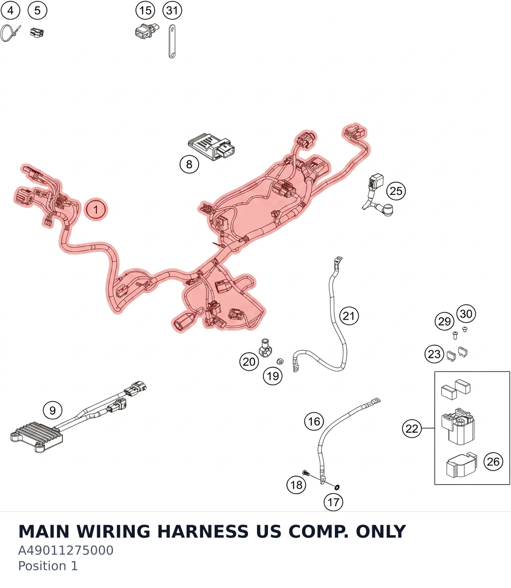 Diagram preview: MAIN WIRING HARNESS US COMP. ONLY (A49011275000)
