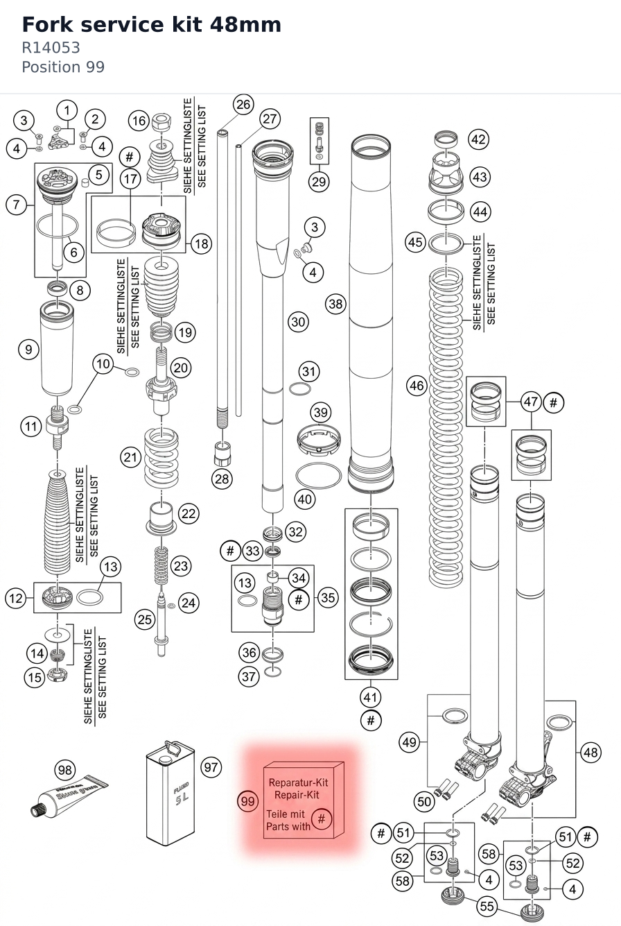 Diagram preview: Fork service kit 48mm (R14053)
