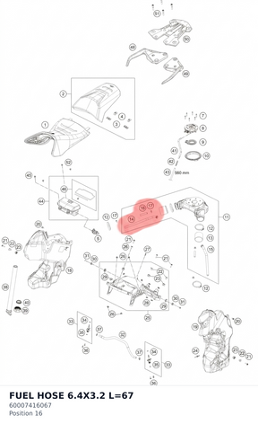 Diagram preview: FUEL HOSE 6.4X3.2 L=67 (60007416067)