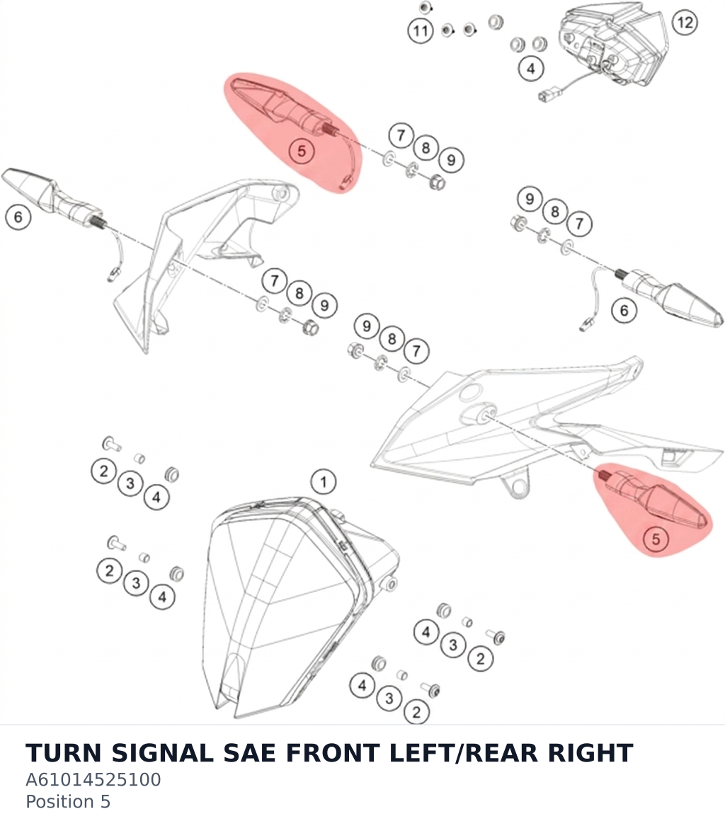 Diagram preview: TURN SIGNAL SAE FRONT LEFT/REAR RIGHT (A61014525100)