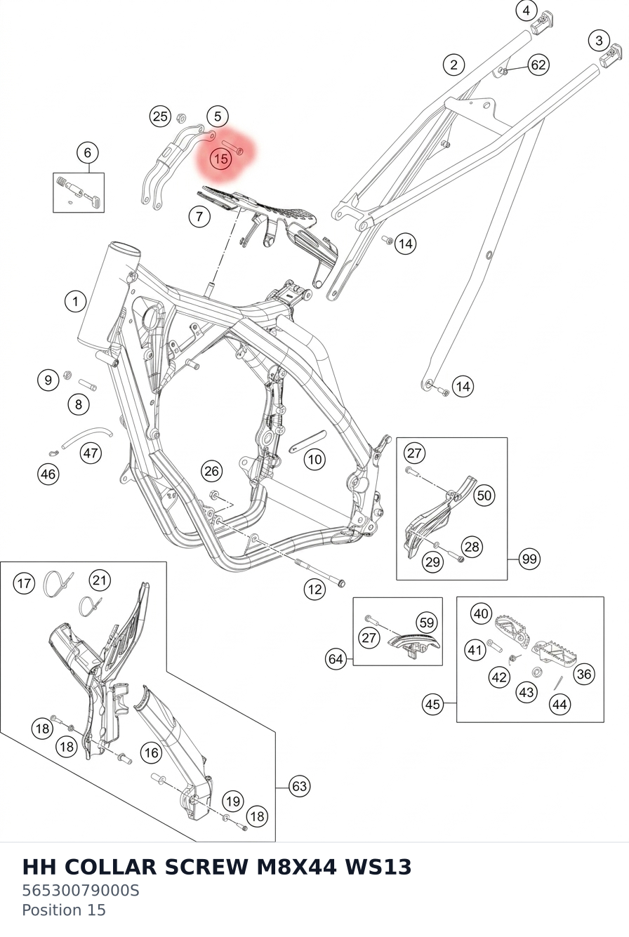Diagram preview: HH COLLAR SCREW M8X44 WS13 (56530079000S)