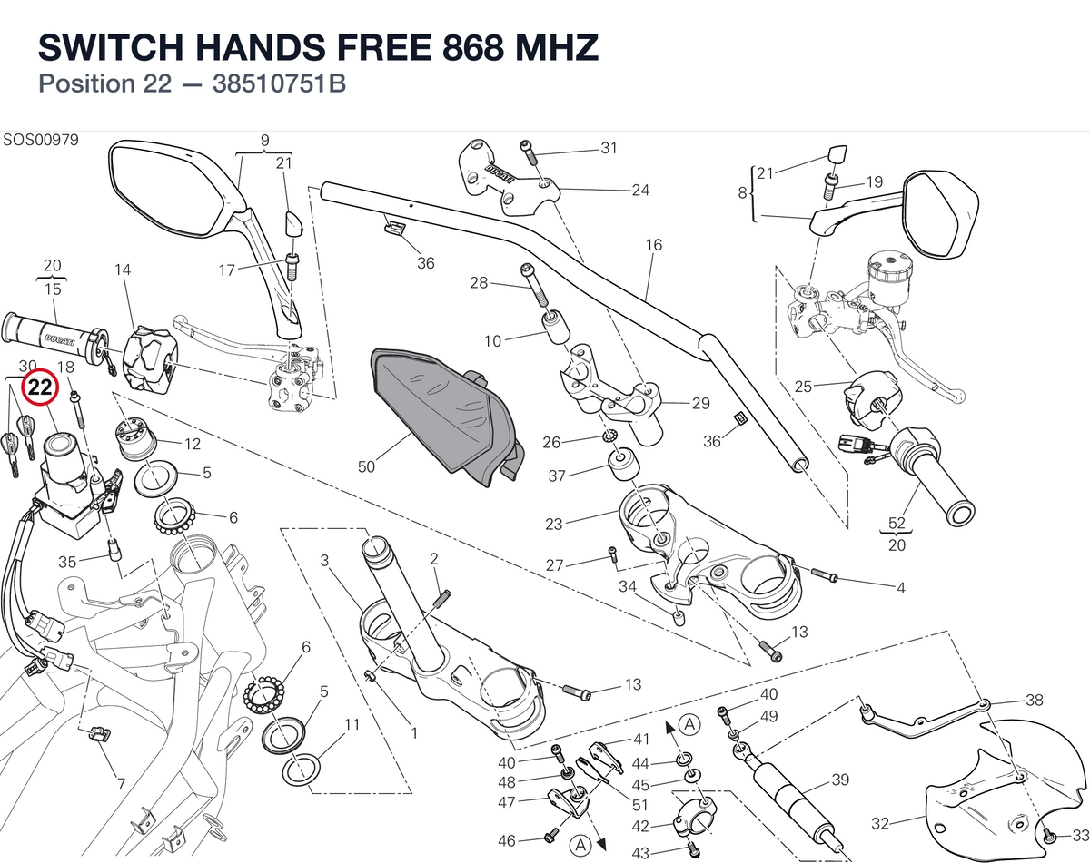 SWITCH HANDS FREE 868 MHZ 38510751B diagram position