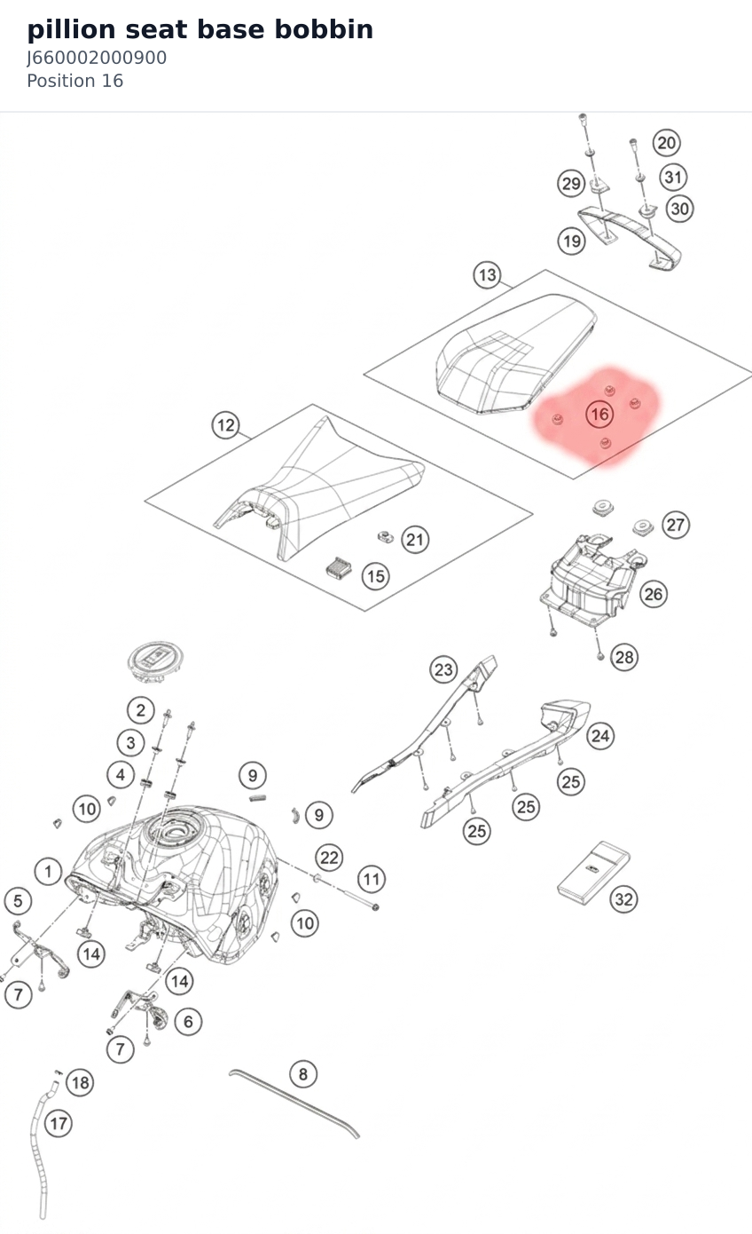 Diagram preview: pillion seat base bobbin (J660002000900)