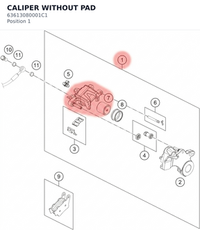 Diagram preview: CALIPER WITHOUT PAD (63613080001C1)