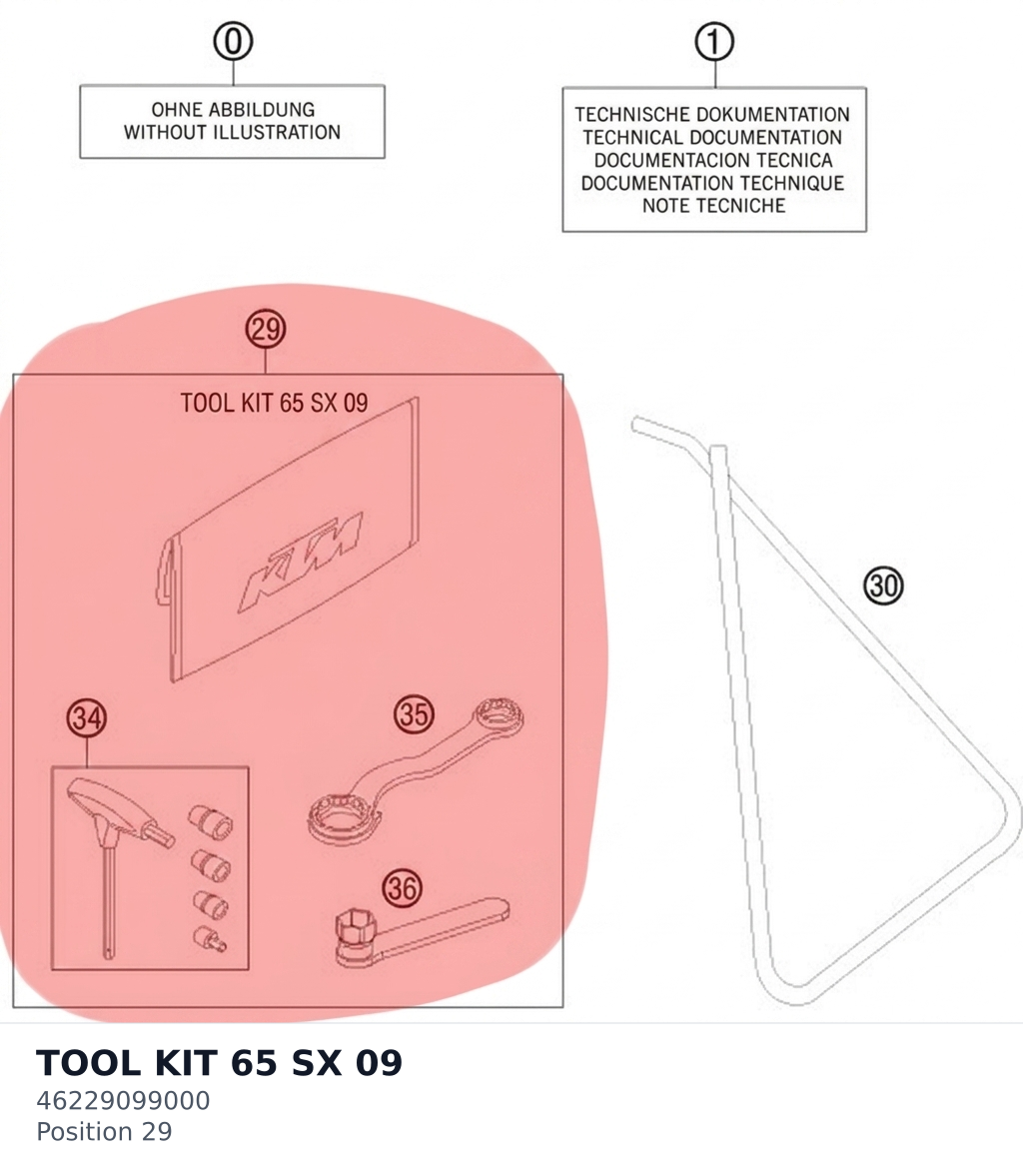 Diagram preview: TOOL KIT 65 SX            09 (46229099000)