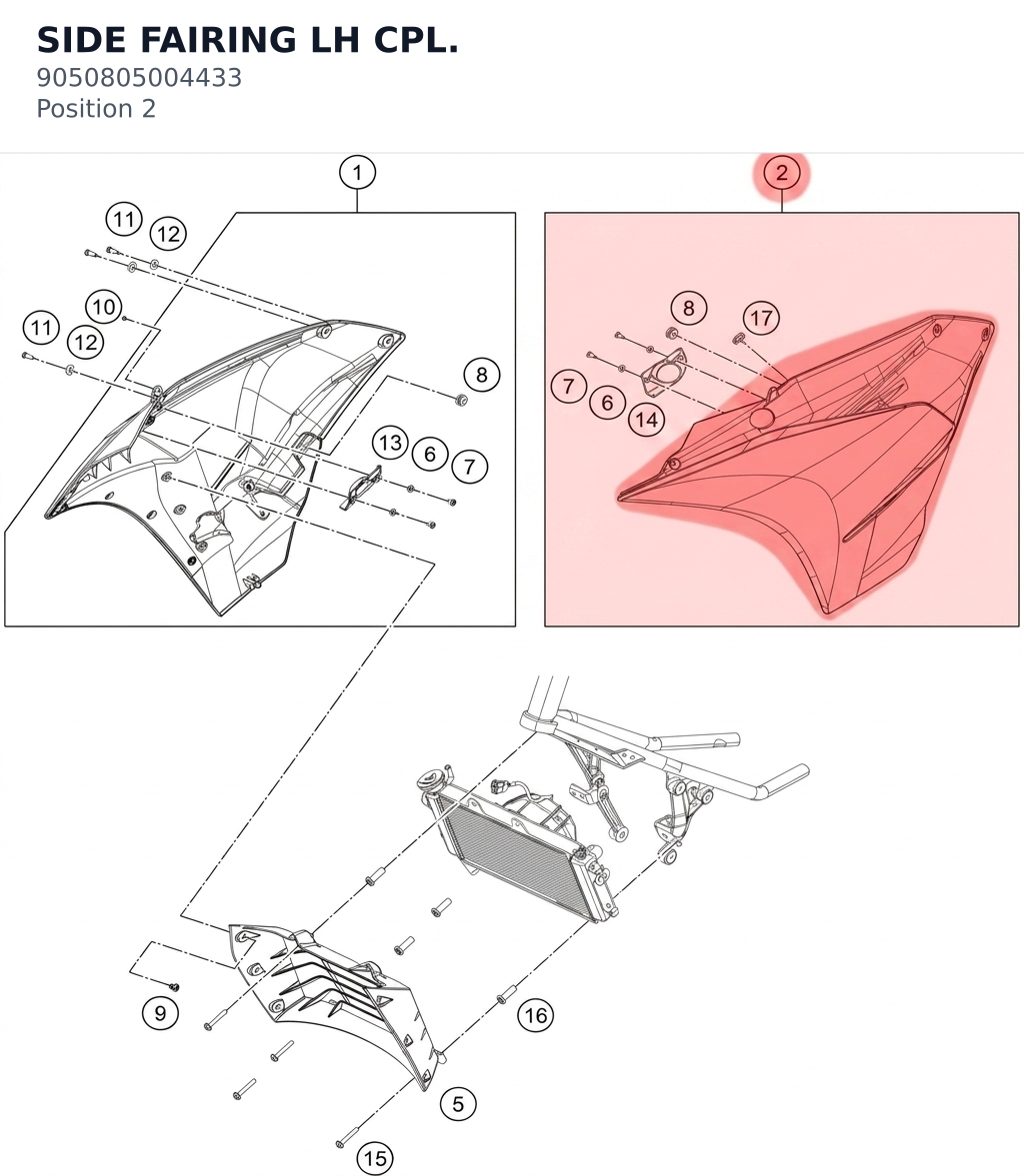 Diagram preview: SIDE FAIRING LH CPL. (9050805004433)