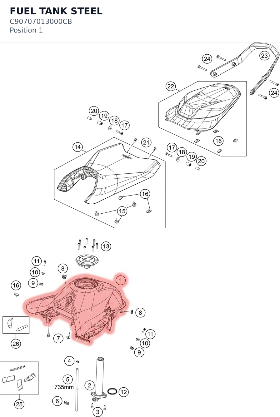 Diagram preview: FUEL TANK STEEL (C90707013000CB)