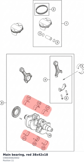 Diagram preview: Main bearing, red 38x42x18 (C900300820002)