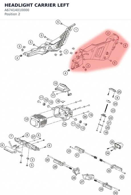 Diagram preview: HEADLIGHT CARRIER LEFT (A67414010000)