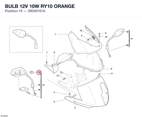 BULB 12V 10W RY10 ORANGE 39040101A diagram position