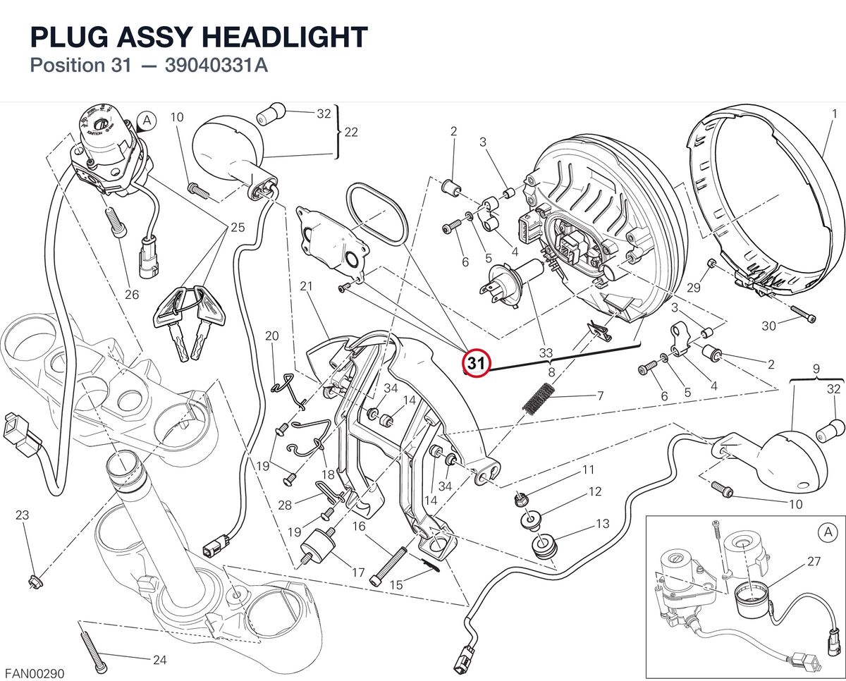 PLUG ASSY HEADLIGHT 39040331A diagram position
