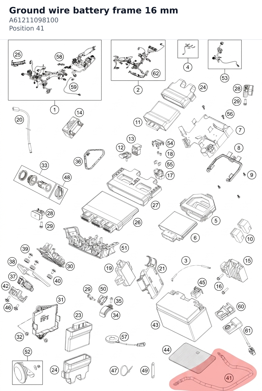 Diagram preview: Ground wire battery frame 16 mm (A61211098100)