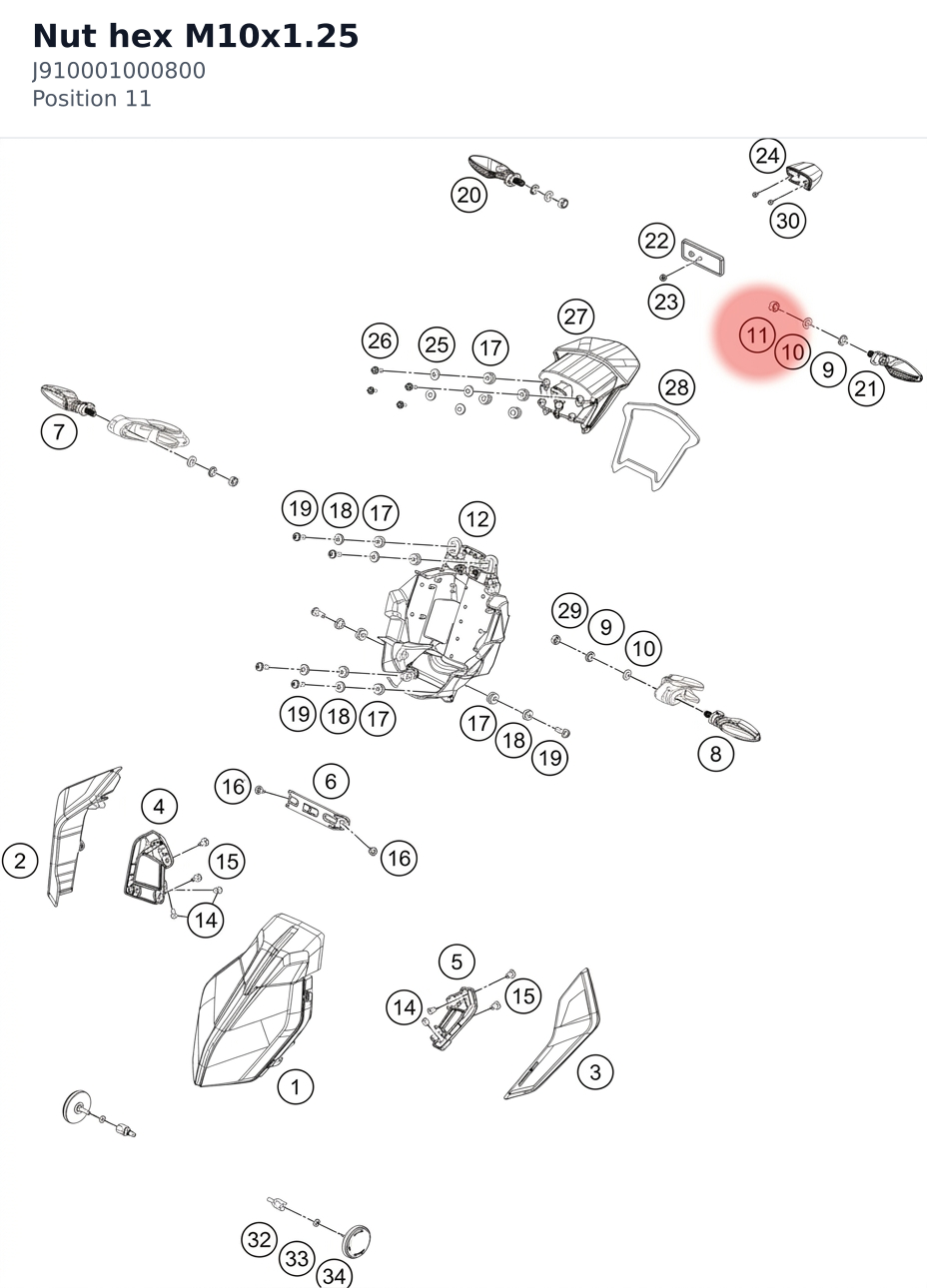 Diagram preview: Nut hex M10x1.25 (J910001000800)