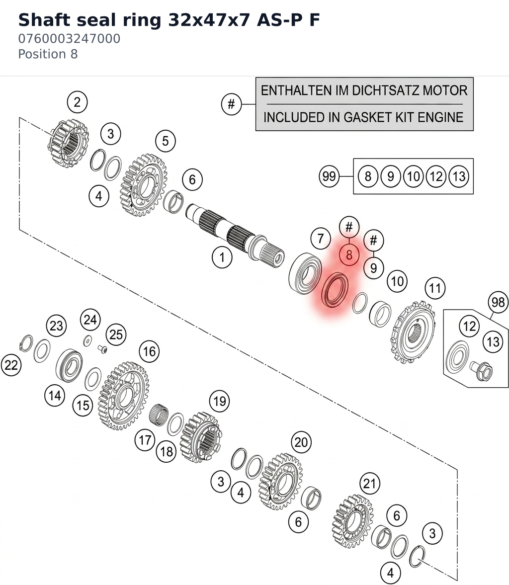 Diagram preview: Shaft seal ring 32x47x7 AS-P F (0760003247000)