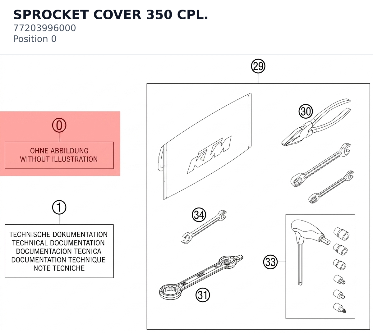 Diagram preview: SPROCKET COVER 350 CPL. (77203996000)