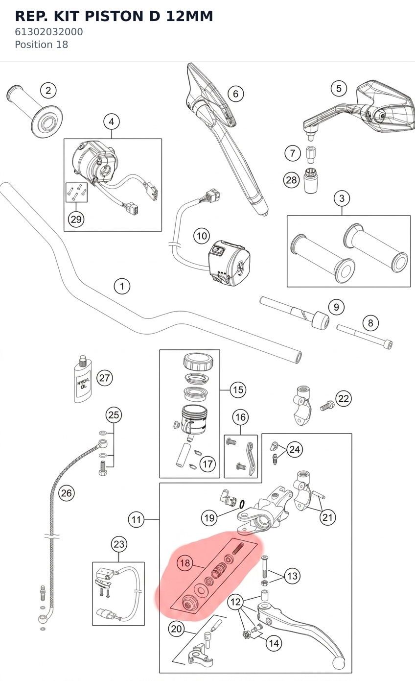 Diagram preview: REP. KIT PISTON D 12MM (61302032000)