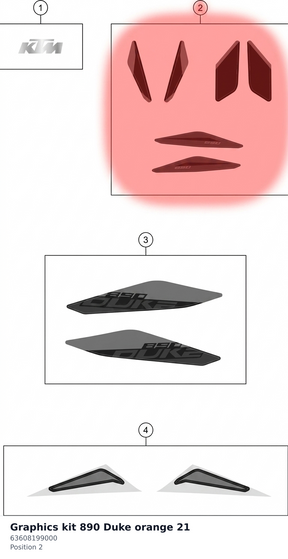 Diagram preview: Graphics kit 890 Duke orange 21 (63608199000)