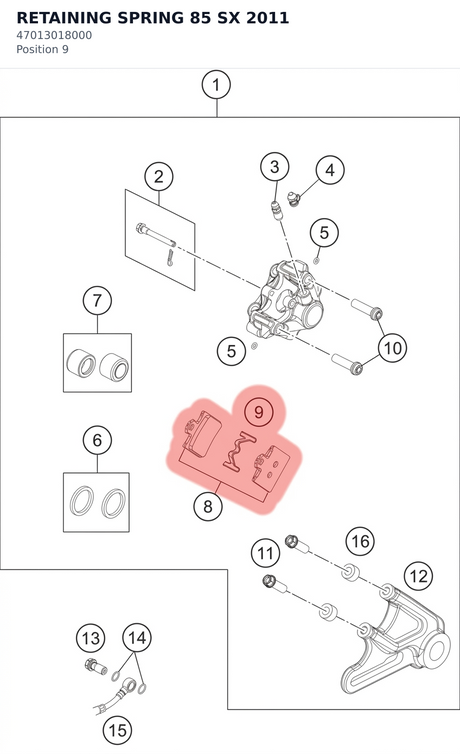 Diagram preview: RETAINING SPRING 85 SX 2011 (47013018000)