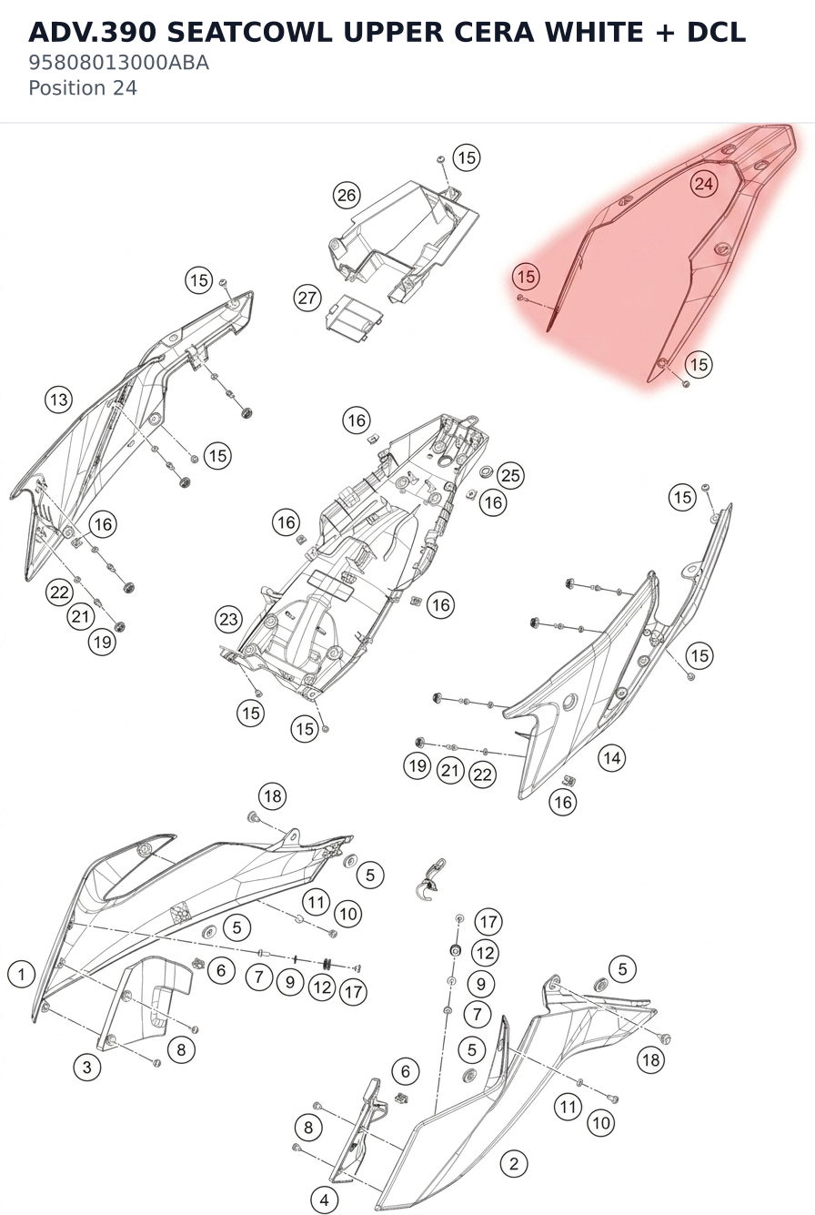 Diagram preview: ADV.390 SEATCOWL UPPER CERA WHITE + DCL (95808013000ABA)