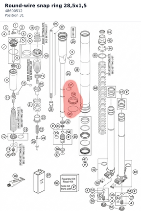 Diagram preview: Round-wire snap ring 28,5x1,5 (48600512)