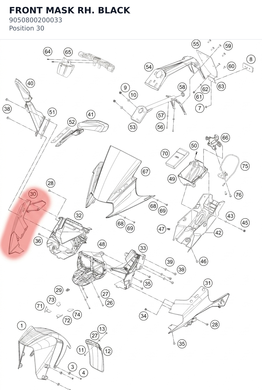 Diagram preview: FRONT MASK RH. BLACK (9050800200033)