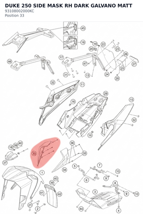 Diagram preview: DUKE 250 SIDE MASK RH DARK GALVANO MATT (93108002000KC)