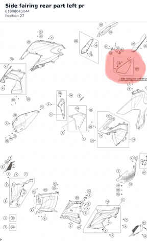 Diagram preview: Side fairing rear part left pr (61908043044)