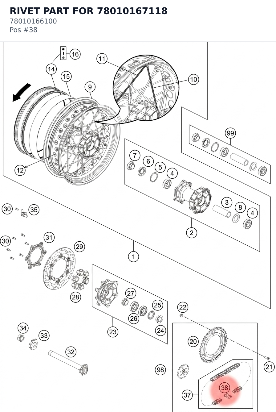 Diagram preview: RIVET PART FOR 78010167118 (78010166100)
