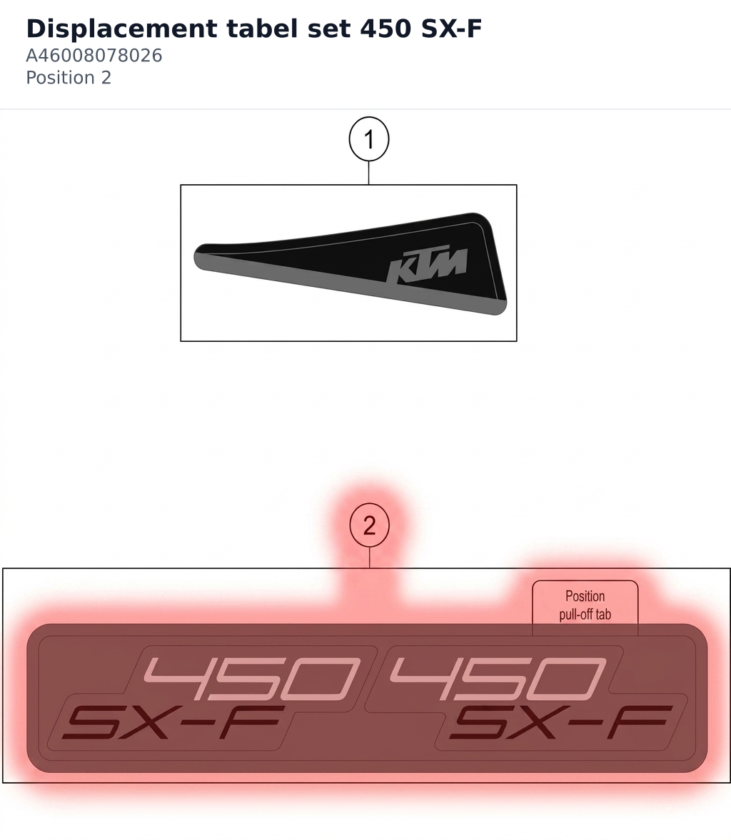 Diagram preview: Displacement tabel set 450 SX-F (A46008078026)