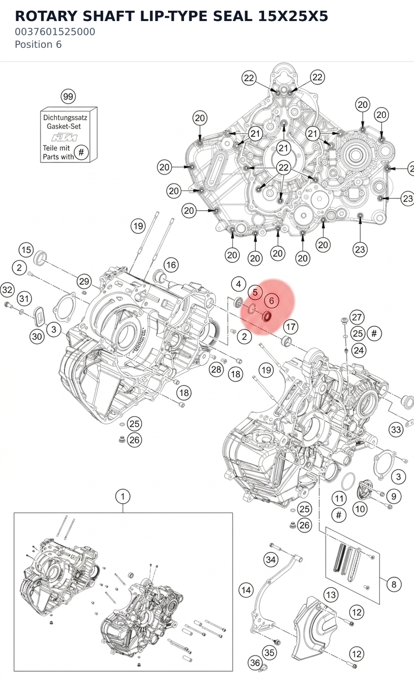 Diagram preview: ROTARY SHAFT LIP-TYPE SEAL 15X25X5 (0037601525000)