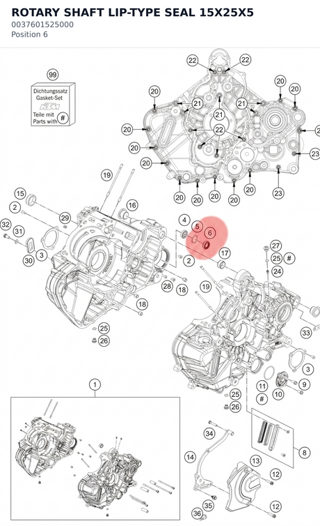 Diagram preview: ROTARY SHAFT LIP-TYPE SEAL 15X25X5 (0037601525000)