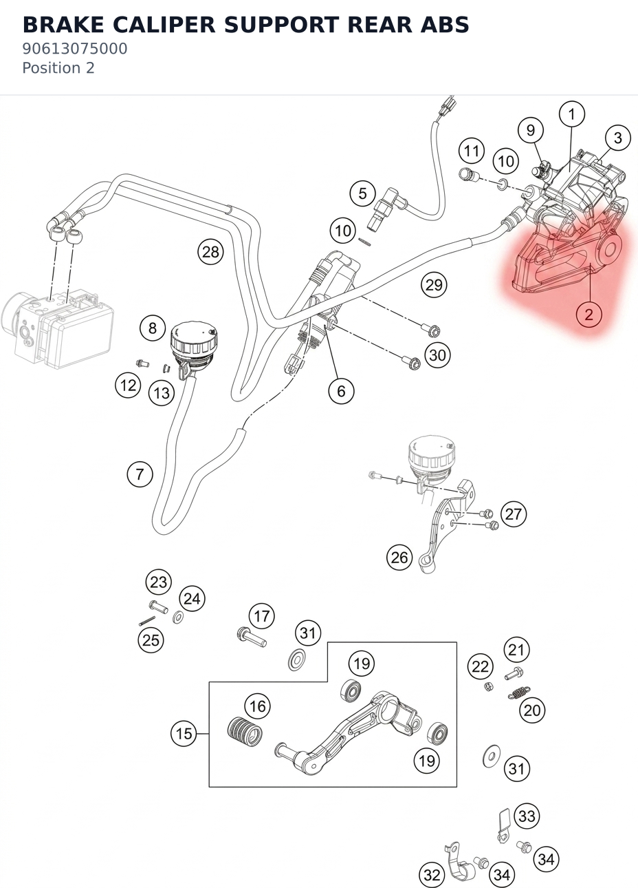 Diagram preview: BRAKE CALIPER SUPPORT REAR ABS (90613075000)