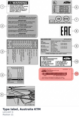Diagram preview: Type label, Australia KTM (LI21-637-3)