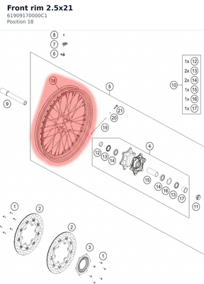 Diagram preview: Front rim 2.5x21 (61909170000C1)