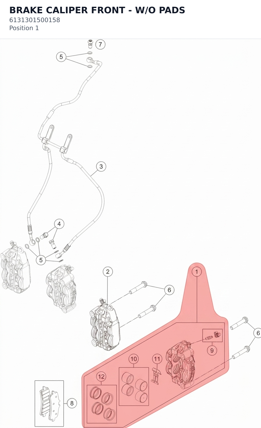 Diagram preview: BRAKE CALIPER FRONT - W/O PADS (6131301500158)